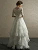 New Arrival Modest Lace Wedding Dresses Scoop Neckline Beaded Crystal Floor Length A-Line Half Sleeve Organza Ruffled Bridal Gowns DH182