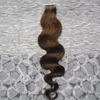 Färg # 4 Mörkbrunt 40piece per paket PU-tejp i 100% Remy Mänskliga hårförlängningar Hårband 100g Kroppsvågband i mänskliga hårförlängningar