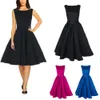 Women Dresses O-neck Vintage Sleeveless Casual Party Robe Rockabilly 50s Vestidos with Big Swing Dress Black S-2XL