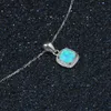 High Quality Real 925 sterling silver Pendant Charm Square necklace lady girls love gift Blue Fire Opal jewellry7138784