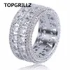 TOPGRILLZ Hip Hop Ring Brass Gold Silver Color Iced Out Micro Pave CZ 2 Row Bigger Width Rings Charm For Men Women Gifts Jewelry