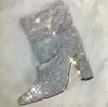 2019 Otoño Invierno Bling Botas de cristal perforadas completas Botines de punta estrecha Botas de caballero con diamantes de imitación para fiesta de bodas