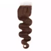 Livre Parte Lace Encerramento com cabelo de Brown Pacotes Color # 4 Chocolate Medium Brown onda do corpo do cabelo humano tece Com 4 * 4 Top Encerramento