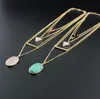 Mode Driehoek Ovaal Natuursteen Roze Crystal Turquoise Ketting Goud Metalen Lange Keten Sweater Verklaring Multilayer Necklace