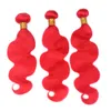 Les cheveux humains vierges malaisiens rouges purs tissent de couleur rouge vierge remy les cheveux humains tisser les paquets de corps du corps des cheveux humains 3 pcs lot 10-30 "