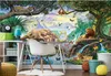 papel de parede Senza soluzione di continuità su larga scala murale 3D Foto personalizzata murale Carta da parati verde foresta flusso acqua cascata mondo animale per bambini