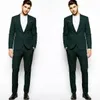 Charmante donkergroene herenpakken Twee stukken Pieken PeaTel Slim Fit Bruidegom Tuxedos voor bruiloften (jas + vest)