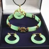 Livraison gratuite nouveau! le plus noble des femmes gp vert jades dragon pendentif boucle d'oreille bracelet ensemble de bijoux