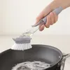 Kitchen Long Handle Cleaning Brush Scrubber Washing Dish Bowl With Refill Liquid Soap Dispenser Free 3 Sponges Pot Cleaner Wash Tool