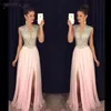 2018 Blush Prom Dresses Lungo Chiffon Cristalli Fessura Abito da sera Abito da festa Vestido De Festa Abiti da festa formale