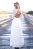 Plus Size Chiffon Wedding Dresses V-Neck A-Line Floor Length With Long Sleeves Beach Boho Country Backless Bridal Wedding Gowns