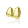 Nuovo arrivato Double Caps 18K Yellow Gold Color Plated Grillz Canine Plain Two Teeth Right Top Single Caps Griglie