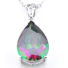 10 Pcs Sweater Necklaces Pendant 925 Silver Rainbow Water Drop Natural Mystic Topaz Gems Valentine's Day Gift For Woman