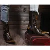 Western Cowboy Boots Män Mediun-Kalv Äkta Läder Mens Stövlar 6,5cm Heels Botas Hombre Motocycle Militär Stövlar Man, EU38-46