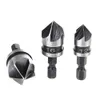 3pcs / Set 90 gradi 1/4 esagono 5 flauto smusso sbavatura controprotersink Drill bit frese mulino per strumento di lavorazione del legno 12-19mm