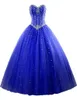 Koral Królewski Niebieski Tanie Quinceanera Prom Dress Suknia Balowa Sweetheart Tulle Gorset Długie Bling Crystal Cekiny Wieczór Formalne Słodkie 16 Suknie