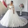 Luxury Lace Ball Gown Wedding Dresses A Line Off Shoulder Sweep Train Bridal Gowns With Lace Applique Plus Size Wedding Gowns HY4114