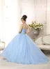 Blue bleu chérie en tulle robe de boule quinceanera pierres perlées du sol de la longueur du sol de bal robes princesse avec lacets en arrière 88088