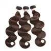 Chocolate Brown 13x4 spets frontala stängning med väver 4 buntar Body Wave Vrgin Brasilian 4 Dark Brown Human Hair Bundle Deals WI7335110