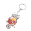 Owl Glass Cabochon Keyring Keychain Shape Charms Accessories Bag Hangs Fashion Jewelry 340070