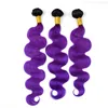 Ombre Purple Human Hair Extensions Two Tone 1B Violet Dark Roots 3 Bundles Peruvian Body Wave Hair Weave Weft