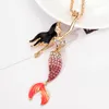 HOT Luxury Enamel Crystal necklace Fashion Bohemian Long Sweater chain flasher Mermaid Necklaces Pendants with Rhinestone For Women