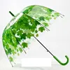 Newest Transparent PVC Mushroom Umbrellas Green Printed Leaves Rain Clear Leaf Bubble Umbrella Free Shipping 8pcs