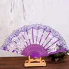 Hot sell 500pcs/lot Spanish style rose flower design plastic frame lace silk hand fan, Chinese craft folding fan