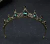 Vintage Wedding Crown Mörkgrön Rhinestone Beaded Hair Tillbehör Huvudband Band Crown Tiara Ribbon Headpiece Smycken Gratis frakt