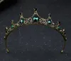 Vintage wedding crown dark green Rhinestone Beaded Hair Accessories Headband Band Crown Tiara Ribbon Headpiece Jewelry 8836259