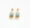 Fashion Gold Color Turquoise Pink Purple Crystal Square Natural Stone Rivet Charms Tassel Stud Earrings