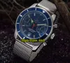 Дешево Новое наследие A2337016 / C856 синий циферблат Япония Кварцевый хронограф керамическая рамка серебристая стальная сетчатая группа Gents часов Pure_time