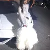 Sexy luxe veren galajurken hoge hals kralen kant applique zeemeermin feestjurken mode Dubai lange mouwen 2K18 Black Girl galajurk