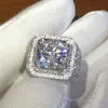 Nowa Hiphip Pełne Diamond Pierścienie Dla Męskie Najwyższej Jakości Kobiet Fashhaion Hip Hop Akcesoria Craftal Craftal Gems 925 Srebrny pierścień Męski