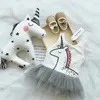 2018 Lato Dziewczynka Ubrania Cute White Cartoon Unicorn Romper Sukienka Dziewczyny Bez Rękawów Tank Dress Baby Tutu Pani Dzieci Odzież