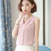 Korean style Fashion Women Chiffon Blouses Ladies Tops Female Sleeveless White Shirt Blusas Femininas Plus Size Women Clothing