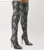 2018 sexy women thigh high boots snakeskin print leather boots women party shoes point toe long booties thin heel over knee high booties