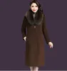 Wholesale-2017 New Women's Winter Long Woolen Jacket Real Fur Collar Large Size 6XL Coat Ladies Slim High Quality Parkas 6Color PQ033