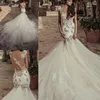 Vintage Meerjungfrau Kleider Kappe Hülle Schaufel Hals Spitze Tüll Sweep Zug Brautkleider Custom Plus Size Wedding Kleid