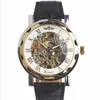 2021 Ny modeskelettvinnare Famous Design Style Hollow Business Leather Classic Men Mechanical Hand Wind Wrist Army Watch9294613