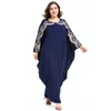 Plus Size Quality New Arab Elegant Loose Abaya Kaftan Islamic Fashion Muslim Dress Clothing Design Women Navy blue Dubai Abaya