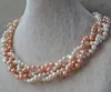 Véritable perle bijoux, 18inches 4 lignes de blanc de couleur rose d'eau douce véritable collier de perles, bijoux de mariage anniversaire