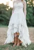 Vintage Elfenbein High Low Brautkleider für den Sommer, A-Linie, abgestufte Spitze, ausgefallene Schnür-Brautkleider, herzförmiger Country-Western, Übergröße online