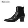 6,8 cm Heel Heel Boots Mężczyźni Czarne Prawdziwej Skóry Męskie Buty Skostnieniowe Wskazane Toe Lace-Up Bota Masculina Dress Boots Mężczyźni! Duże rozmiary US6-US12