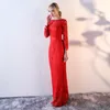 Kat Uzunluk Dantel Anne Gelin Elbiseler Üç Çeyrek Kollu Güz Kış Uzun Zarif Parti Elbise Fermuar Geri Kırmızı, Siyah, Mavi