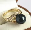 GP de dame LLnoble avec bague en perles de coquille noire décorée de cristaux de 12 mm