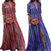 Robes pour femmes vêtements royaume-uni femmes bouton rayé Maxi décontracté robe longue ample robe de thé Boho robe chemise