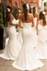 エレガントなメイドの名誉ドレスマーメイドストラップレスノースリーブホワイトアイボリーブライドメイドドレスプレーンデザインスイープ列の結婚披露宴