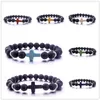 Billiga 20 Färger 8mm Naturlig Svart Lava Stone Beads Cross Armband DIY vulkan Rock Eterisk Oil Diffuser Armband för kvinnor män