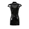 Camisón Sexy de cuello alto de látex de PVC, fetiche de cuero sintético, cremallera gótica, minivestido de tubo negro con cordones para discoteca, 292O